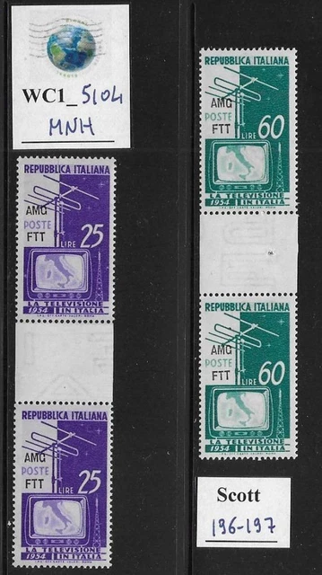 WC1_5104. TRIESTE FTT. Gutter pairs 1954 START TV SERVICE set. Scott 196-197.MNH