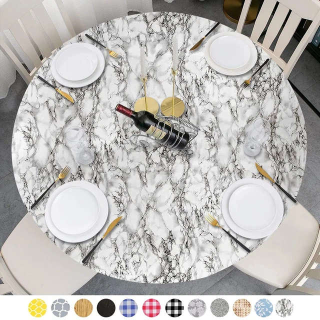 Table Cloth, Fitted Round Plastic Vinyl Tablecloth with Flannel Backin...