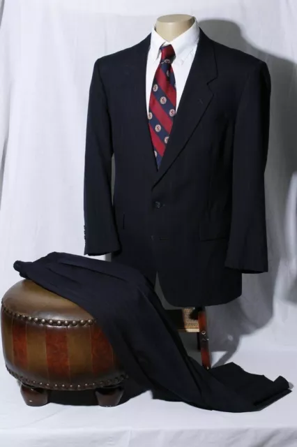 Hart Schaffner Marx HSM Men's Midnight Blue Striped Wool Suit Size 43R W34xL28