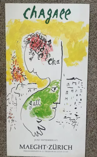 Póster de exposición Marc Chagall 1971 autorretrato automático Maeght Zurich 17 x 31