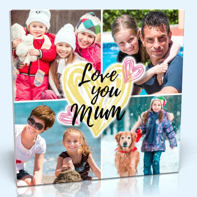 PERSONALISIERTER ""Love you Mum"" Collage Leinwand - Kiefernrahmen - Ihr Bild Collage Druck