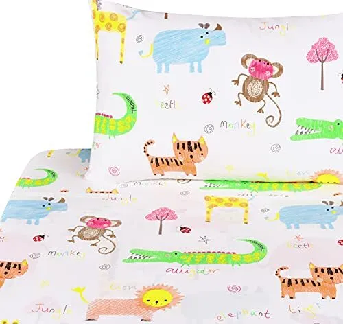 Lovely Jungle Elephant Monkey Giraffes Sheet Set Bedroom Twin Animal