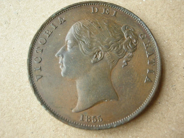 1855 Copper Penny Victoria Young Head OT