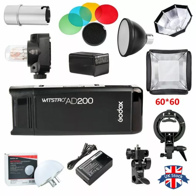 Godox AD200Pro AD200 Pro 200Ws 2.4G TTL 1/8000 HSS Flash Strobe Speedlite  Monolight with BD-07 Barn Door Honeycomb Grid 4 Color Filter Kit and AD-S2  Standard Reflector(AD200 Upgrade Version)