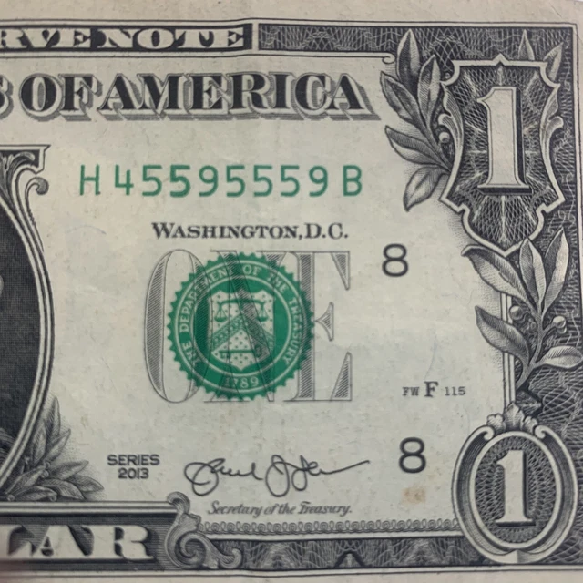 One Dollar Bill Fancy Serial Number Series Five 5s Two 9S -#7