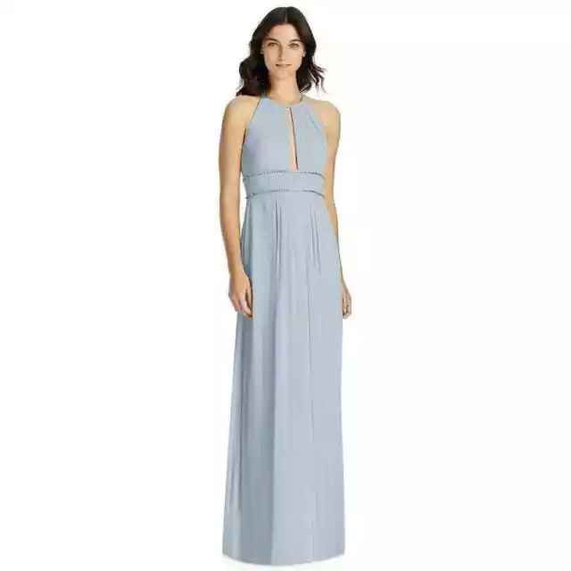 Jenny Packham Platinum Gray Chiffon Jeweled Sleeveless Halter Dress Size 10 NWT