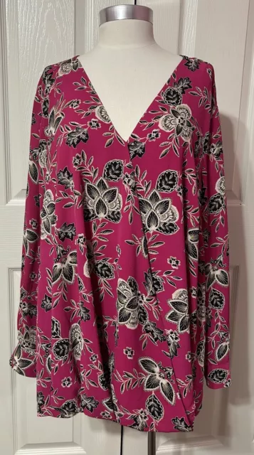 VINCE CAMUTO Women’s Magenta Pink Floral Wrap Front Blouse Top Size 3X