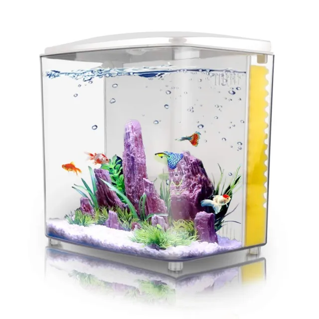 1.2Gallon Betta Aquarium Starter Kits Square Fish Tank with LED Light and Fil...
