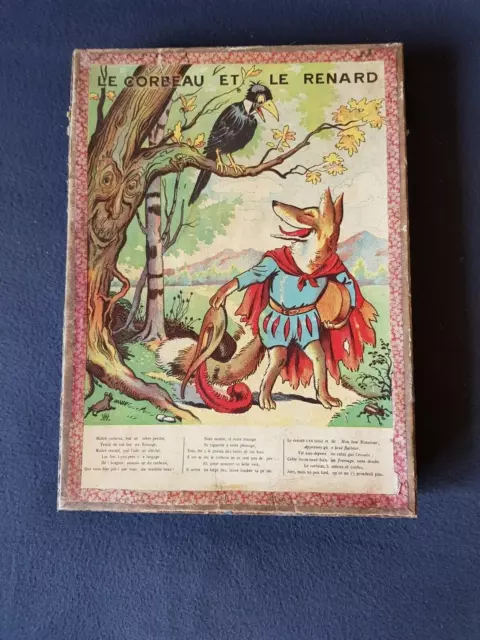 Spiel antik ,  Puzzle Holz 3 Stück ca. 1900 , LE GORBEAU ET LE RENARD