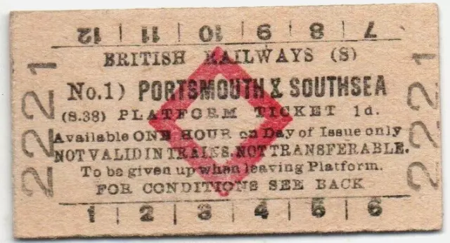 BR(S) Platform Ticket Portsmouth & Southsea No.1) 1d (S.38)