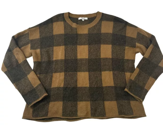 Madewell Sweater Women’s Medium Brown Black Flannel Print Pullover Cropped