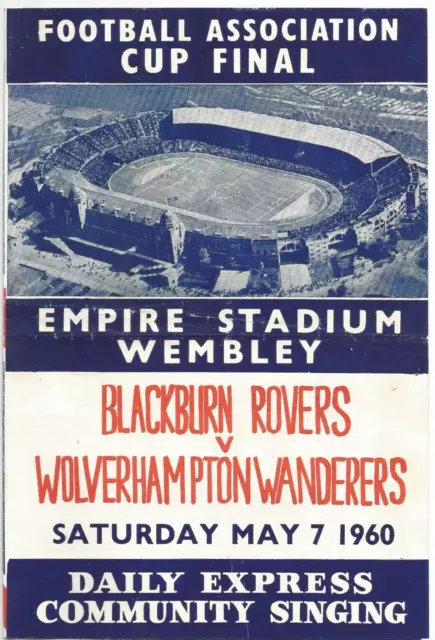 1960 Blackburn Rovers v Wolverhampton Wanderers FA Cup Final Songsheet