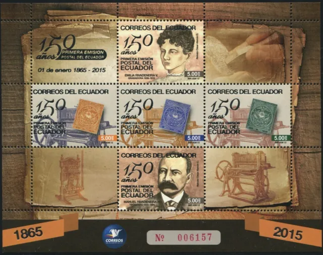 Ecuador 2015 150 Jahre Briefmarken Stamp Centenary Postwesen Block MNH