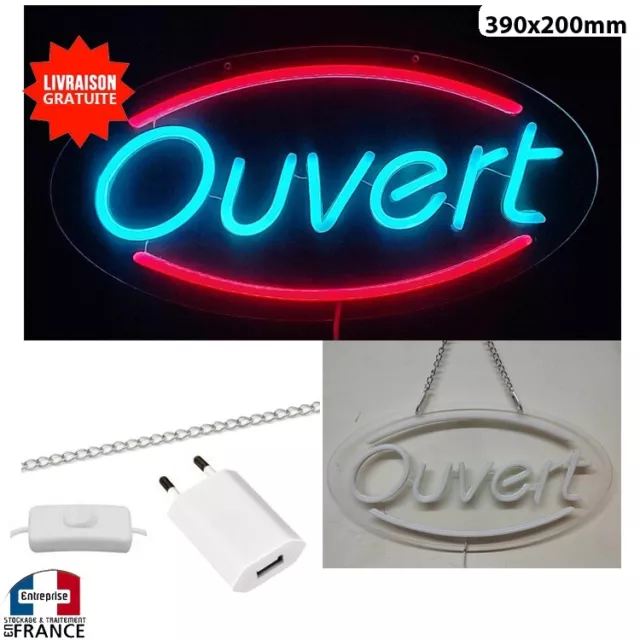 Panneau enseigne lumineuse Neon led  verre acrylique à suspendre Ouvert vitrine