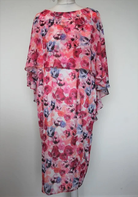 GINA BACCONI LADIES Pink Floral Print Overlay Detail Range Midi