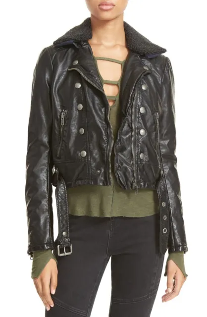 NWT Free People 'Ashville' Faux Leather Biker Jacket in black Retail $168