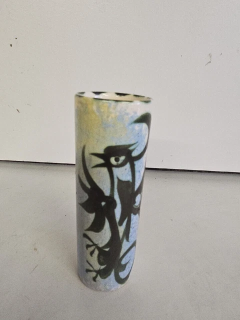 1970's Celtic Pottery Phoenix Cylinder Vase. Newlyn, Cornwall Studio Pottery.