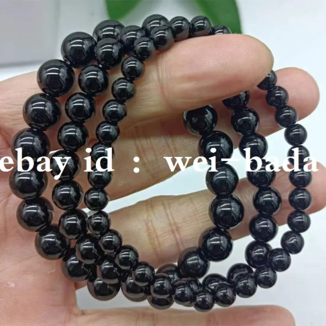Delicate 6/8/10mm Black Agate Onyx Round Gemstone Beads Bracelet 7.5"