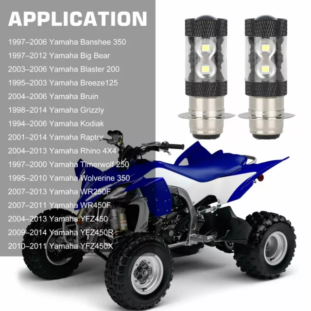 2x 6000K HID White H6M LED Headlight For Yamaha YFZ450R Rhino 700 Raptor YFM660 2