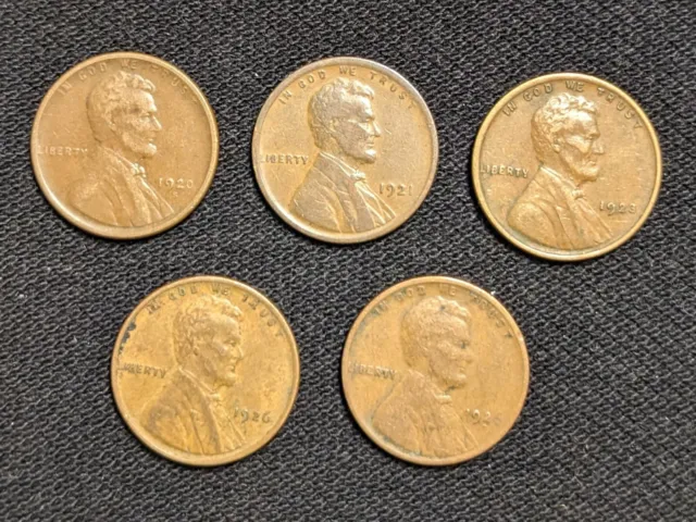 1920-S, 1921, 1923, 1926, 1926-D  Wheat Penny Cent VF-XF (5 Coins) Lot#23C19