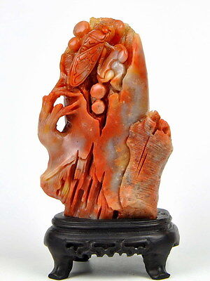 Natural ShouShan Stone Cicada Statue Sculpture Agalmatolite Carving