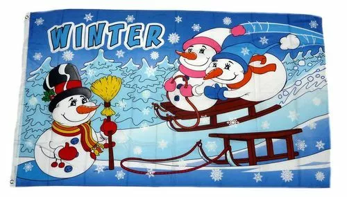 Flagge / Fahne Winter Schneemann Schlitten Hissflagge 90 x 150 cm