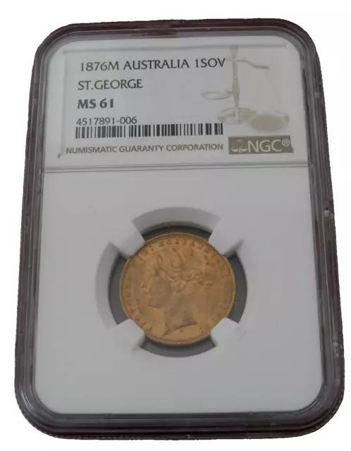 Australia 1876M Gold 1 Sovereign NGC MS61 Victoria St. George Melbourne Mint