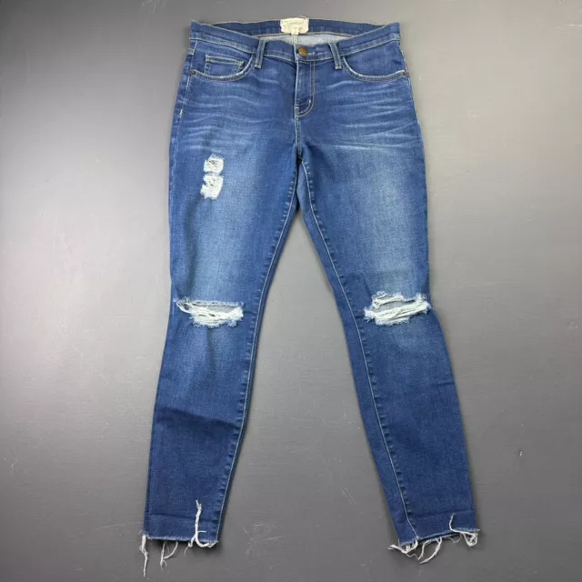 Current/Elliott Jeans Womens 29, Skinny Fit  Distressed Raw Hem Blue Denim