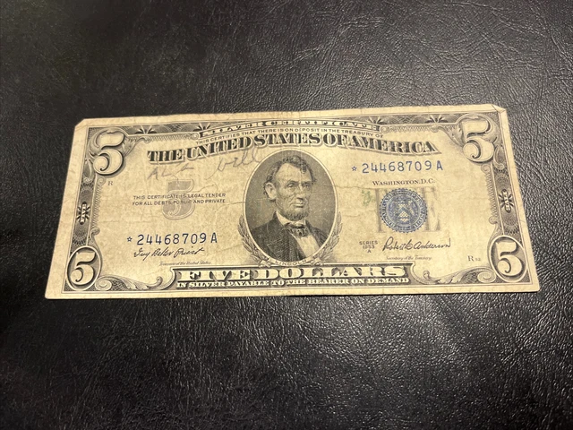 1953 Five Dollar Star Bill • Silver Certificate Star Note • $5 Star *24468709A