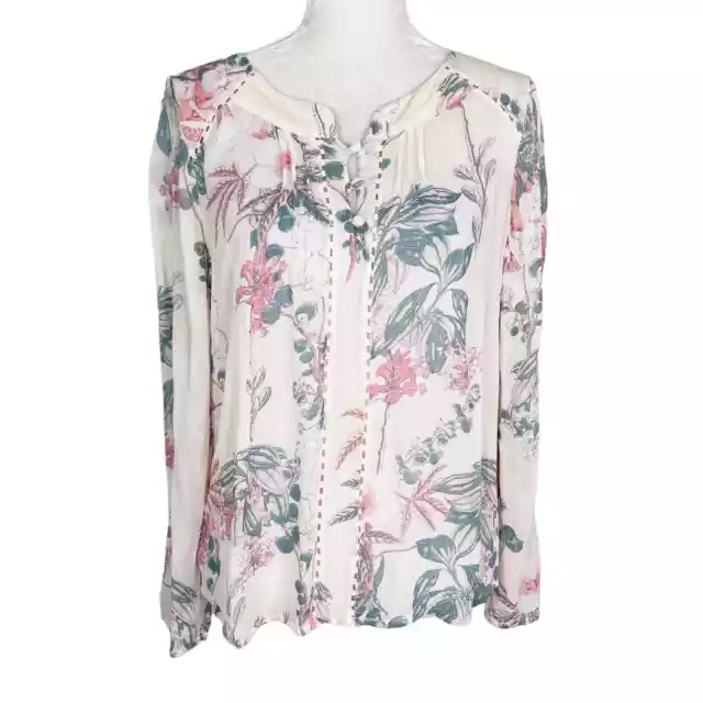 Lucky Brand Blouse Floral Small Semi Sheer Long Sleeve Boho