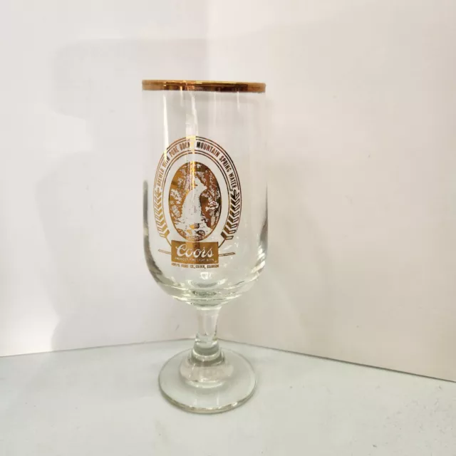 VINTAGE COORS STEMMED BEER GLASSES  SET OF 8  - 12 OZ GOLD RIM 7 Inches Tall