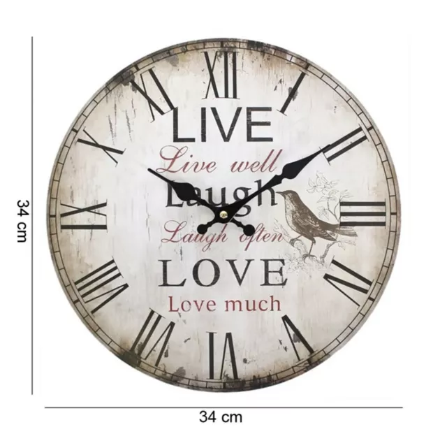 Live Laugh Love Rustic Shabby Chic 34Cm Large Wall Clock Home Decor New Gift?