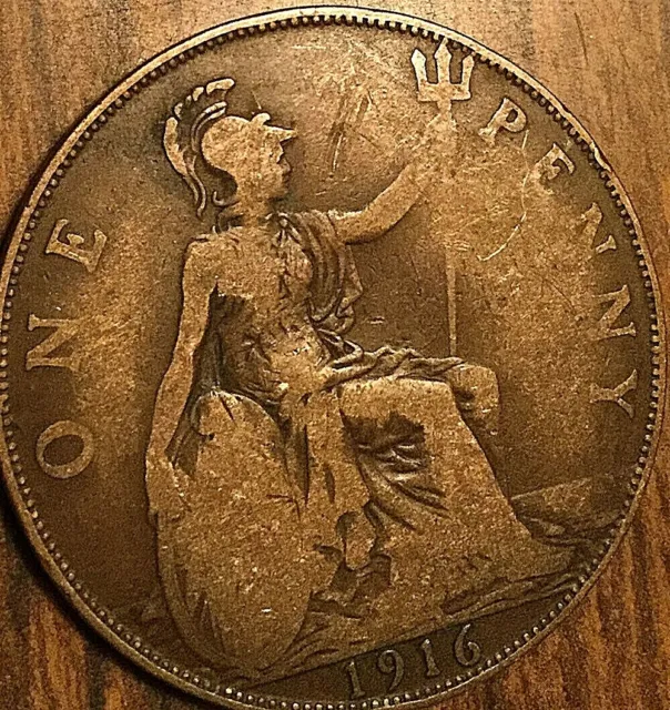 1916 Uk Gb Great Britain One Penny