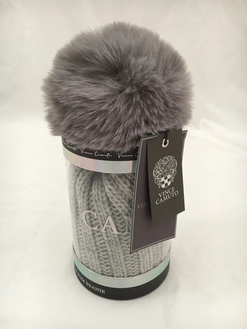 NWT/NIB Vince Camuto Blush Pink Faux Fur Pom Beanie Hat with Gift Box