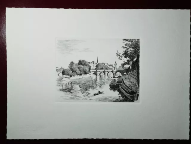 Estampe gravée sur cuivre - Léopold Robin - le pont neuf