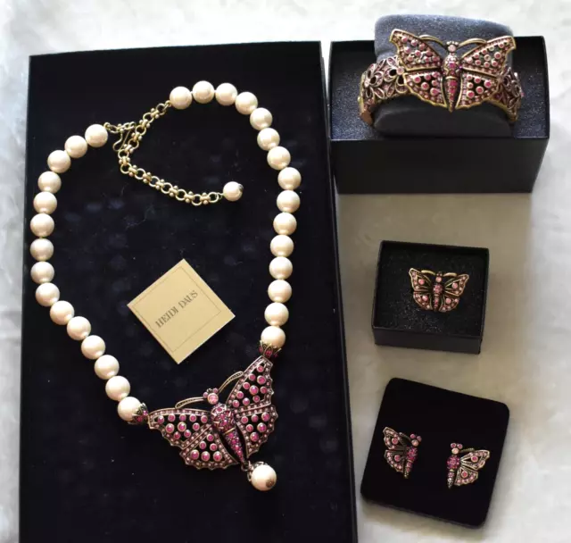 Heidi Daus Monarch Butterfly Pink Crystal Necklace Bracelet Earring Ring Set