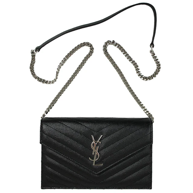 Saint Laurent Bag Women Chain Shoulder Wallet 2Way Leather Black 695108 Bow02