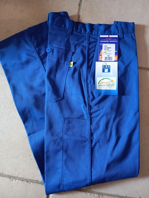 Pantalon De Travail Bleu Toile Vintage Au Perroquet - Taille L, Neuf Avec étiquettes, Made In France