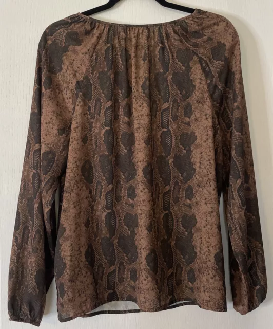 NYDJ Not Your Daughters Jeans Women’s Size Med Brown Snakeskin Print Top Blouse 3
