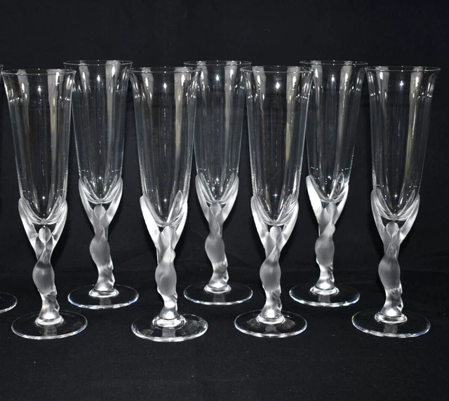7 Igor Carl Faberge Kissing Dove Bird Crystal Champagne Flutes Glass Stem French 7 Igor Carl Faberge Kissing Dove Bird Crystal Champagne Flutes Glass Stem French