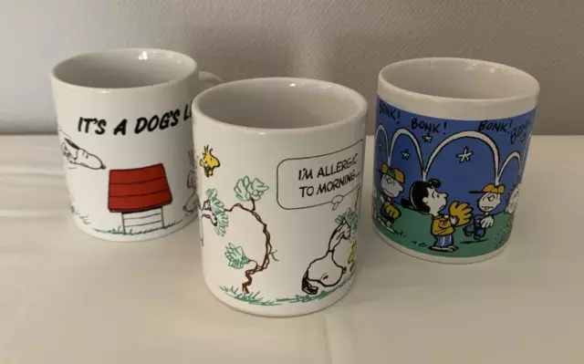 Coloroll England-Snoopy It's A Dogs Life,Allergic Mornings&Bonk Mugs-x 3-Vintage