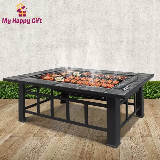 Fire Pit BBQ Grill Stove Table Ice Pits Patio Fireplace Heater 3 IN 1