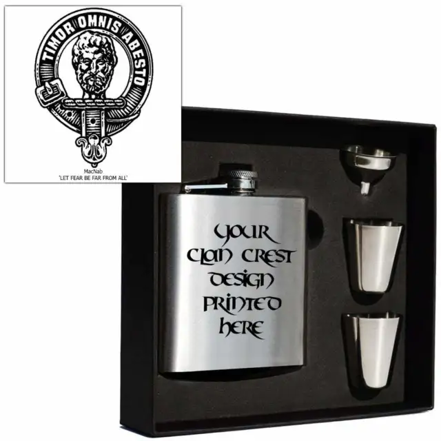 Art Pewter MacNab Clan Crest 6oz Hip Flask Box Set (s) HF6 S-C74 Scottish