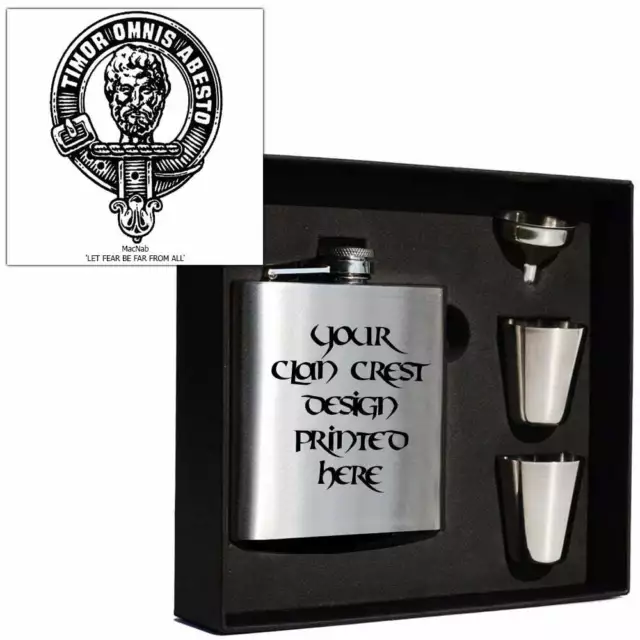 Art Pewter MacNab Clan Crest 6oz Hip Flask Box Set (s) HF6 S-C74 Scottish