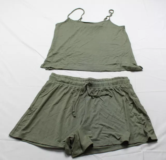 Nuuds Women's 2-Piece Breezy Cami Top & PJ Shorts Set DM9 Dark Olive Small