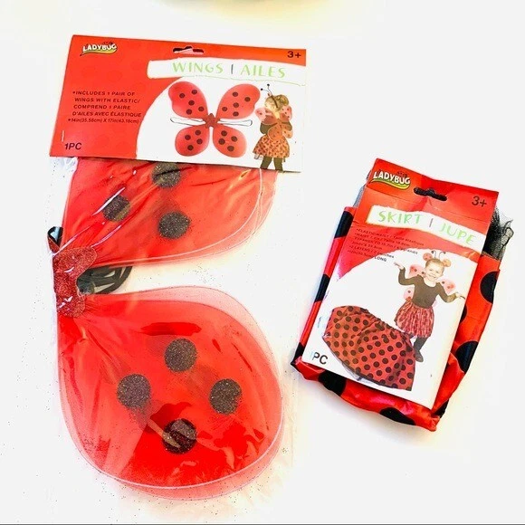 Little girl dress up ladybug wings/skirt costume new red Red/black Sheer Slip On