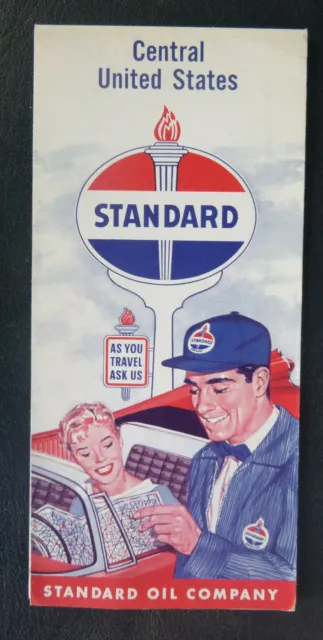 1959 Central United States  road  map Standard oil gas very early interstate