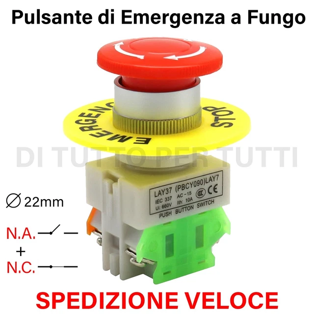 Pulsante A Fungo IP66 - 1Ö1S, Contatti NC E NO, Rosso/Giallo/Nero, 230V 6A - Foto 6