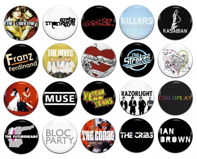 20x Indie Rock Bands 2000's Artists Various 25mm / 1 Inch D Pin Button Badges