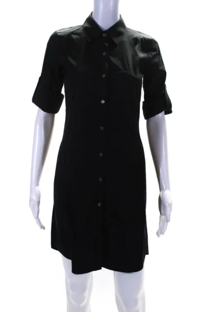 Theory Womens Cotton Collared Cuffed Short Sleeve Buttoned Dress Black Size 0